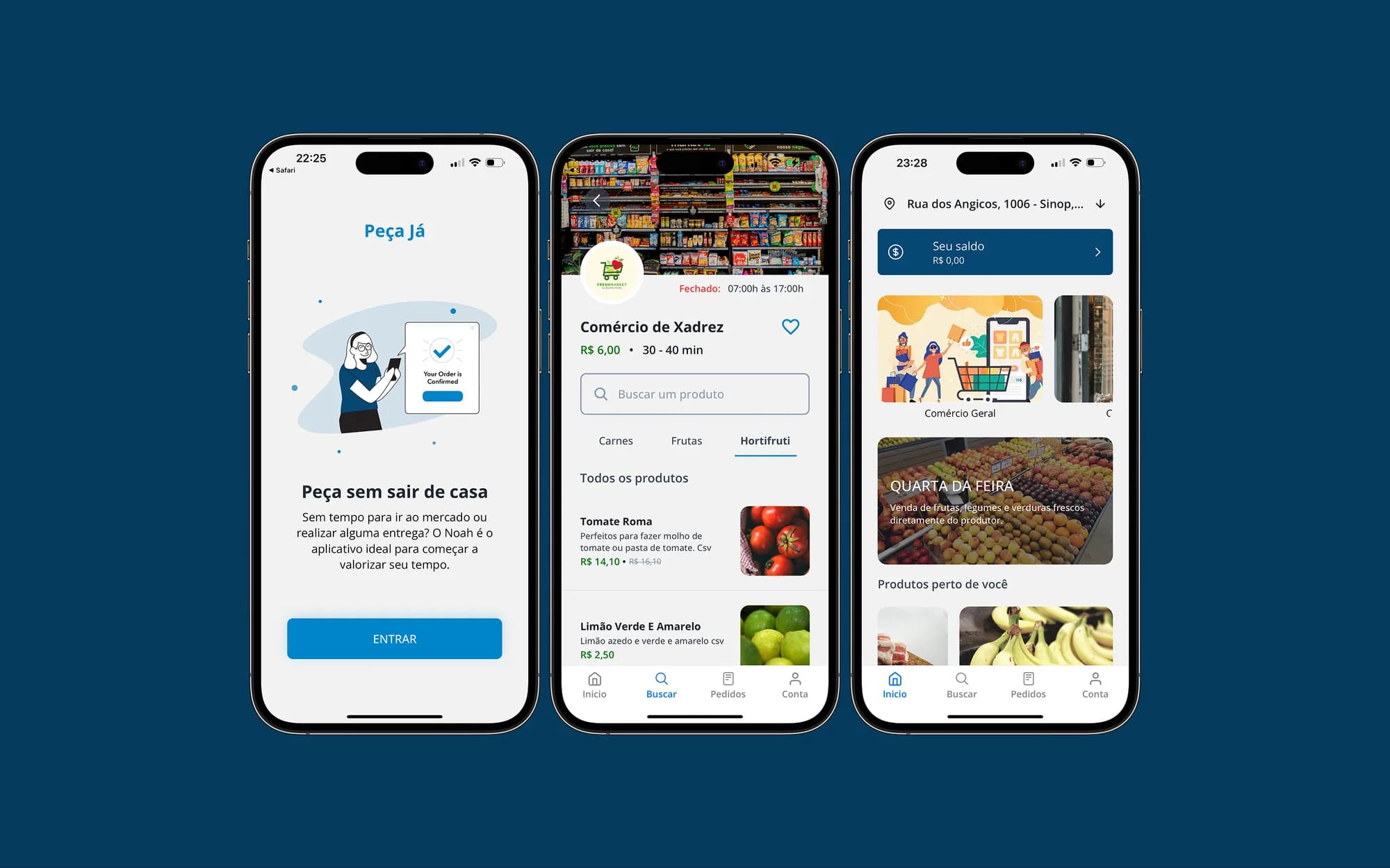 Telas do app do cliente e do marketplace